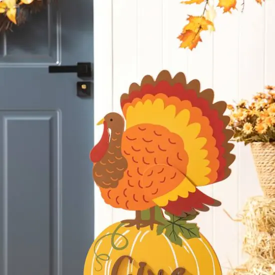 Glitzhome&reg; 36" Thanksgiving Wooden Stacked Pumpkin & Turkey Porch D&eacute;cor {5}