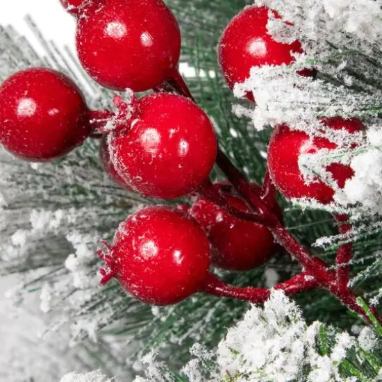 4.5ft. Unlit Flocked Fairfield Fir Full Artificial Christmas Tree with Red Berries {7}