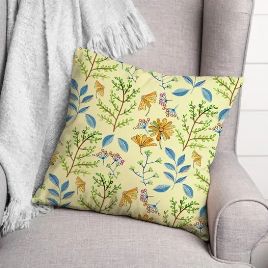 Summer Floral Print Throw Pillow Yellow {3}