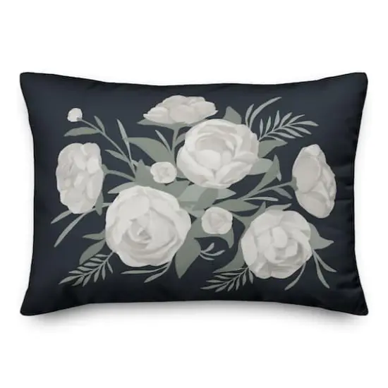 White Flowers On Navy 20" x 14" Throw Pillow {1}