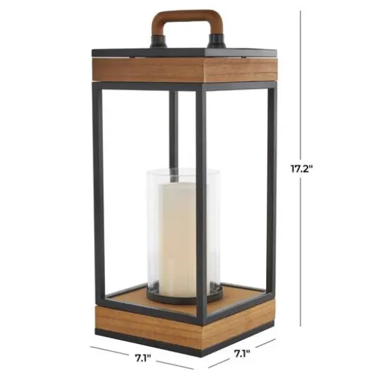 17" Brown Metal Open Frame Candle Lantern with Black Metal Accents {5}
