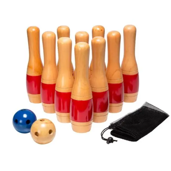 Toy Time Red Outdoor Wooden Lawn Bowling Game Set {1}