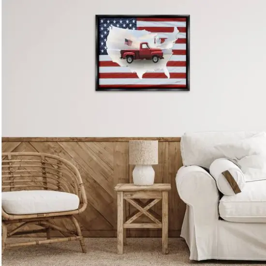 Stupell Industries Farmhouse American Flag Floater Framed Art Black {3}