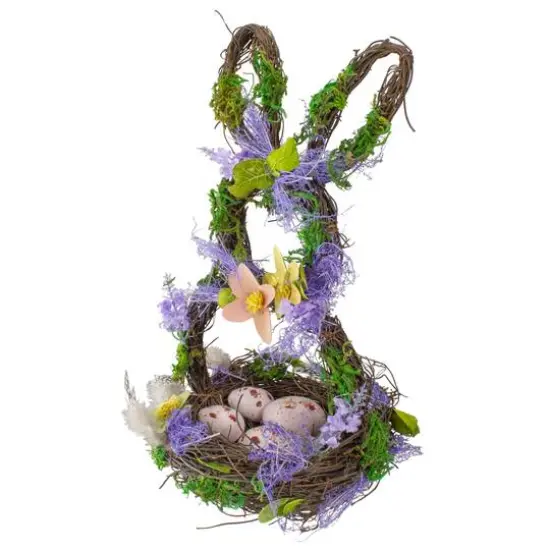 14.5" Purple & Green Floral Easter Bunny Decorative Basket {4}