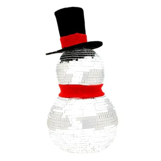12" Disco Ball Snowman with Red Scarf {5}