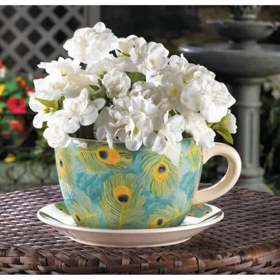 4.5'' Peacock Feather Teacup Planter {3}