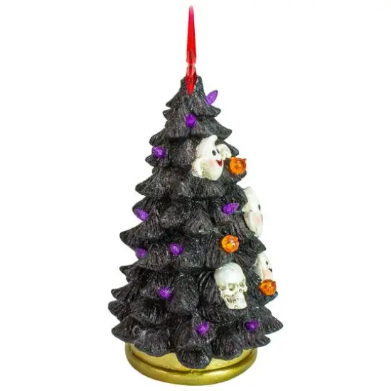 12" Black LED Lighted Skull & Ghost Halloween Tree {5}