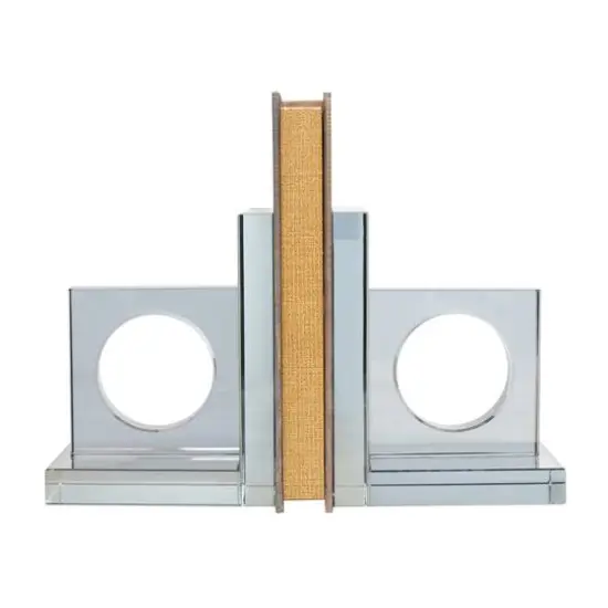 6" Silver Crystal Geometric Square Bookends with Circle Cut Outs Set {6}