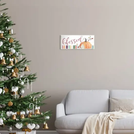 Stupell Industries Blessed Striped Festive Pumpkin Wall Plaque Art {3}