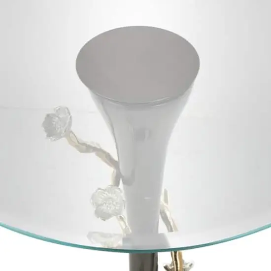22.75" Black Aluminum Floral Twisted Vine Accent Table with Gold & Silver Accents & Glass Tabletop {5}