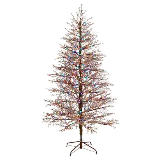 7ft. Pre-Lit Frosted Berry Twig Artificial Christmas Tree, Multicolor Gum Ball LED Lights {1}