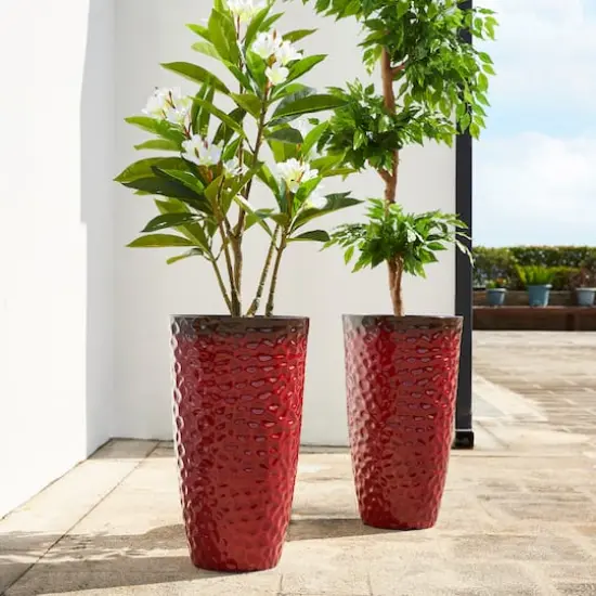 Glitzhome&reg; 23.75" Eco-Friendly Honeycomb Textured Red Tall Plastic Planters, 2ct. {3}