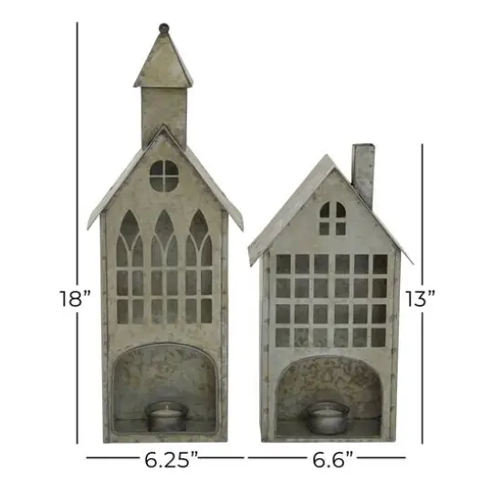 Set of 2 Grey Metal Farmhouse Candle Holder, 13", 18" {8}