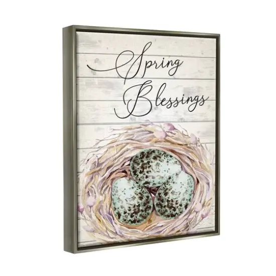 Stupell Industries Spring Blessings Bird Nest Nature Floater Framed Art Gray {4}