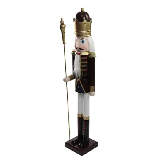 48'' Brown and White Wooden Christmas Nutcracker King with Scepter Decoration {6}