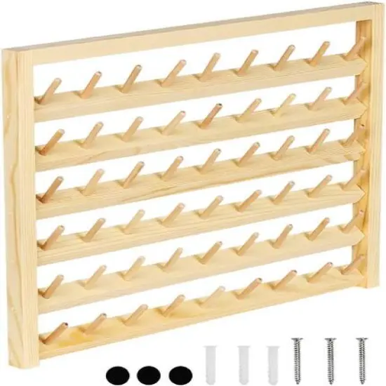54-Spool Wall Mounted Wooden Sewing Thread Rack {1}