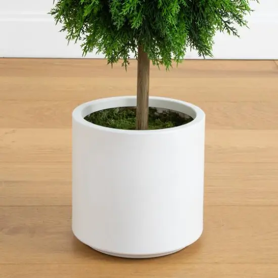 3.5ft. UV Resistant Cedar Double Ball Topiary Tree in White Decorative Planter {6}