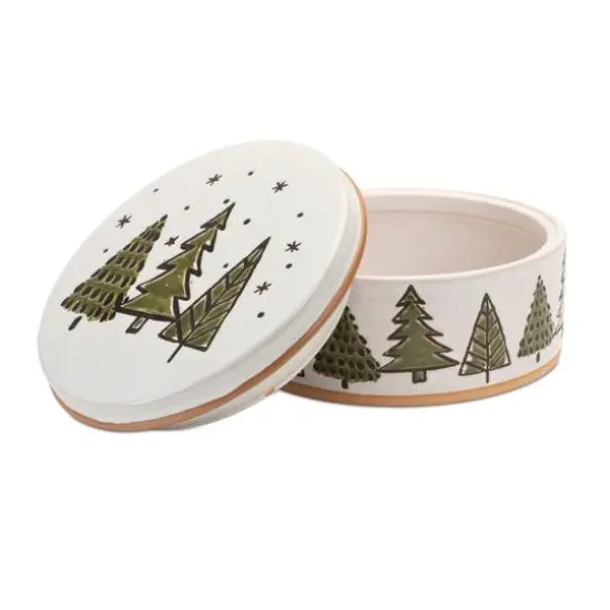 7.75" Ceramic Pine Tree Canister with Lid {3}