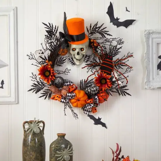 30" Spider & Skull with Top Hat Halloween Wreath {4}