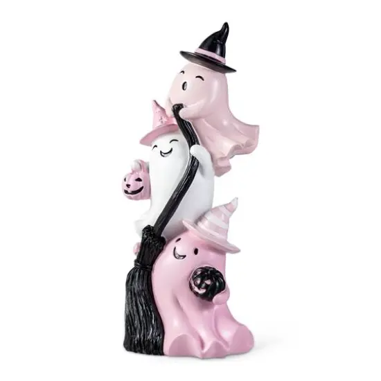 Glitzhome&reg; 13"H Pink Halloween Polyresin Stacked Ghost Table Decor {7}