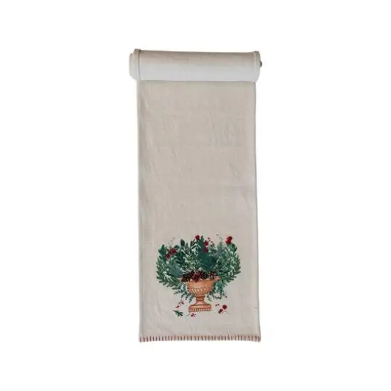 Hello Honey&reg; 72" Hand-Embroidered Flowers in Urn Cotton Canvas Table Runner with Blanket-Stitch Edge {4}