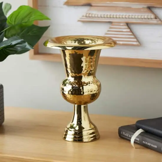 11" Gold Textured Metal Vase {3}