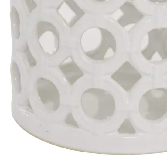 White Ceramic Contemporary Candle Holder Lantern, 11" x 7" x 8" {5}