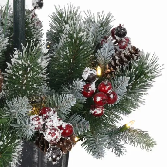 4ft. Pre-Lit Artificial Pine Lamp Post, Warm White LED Lights {5}