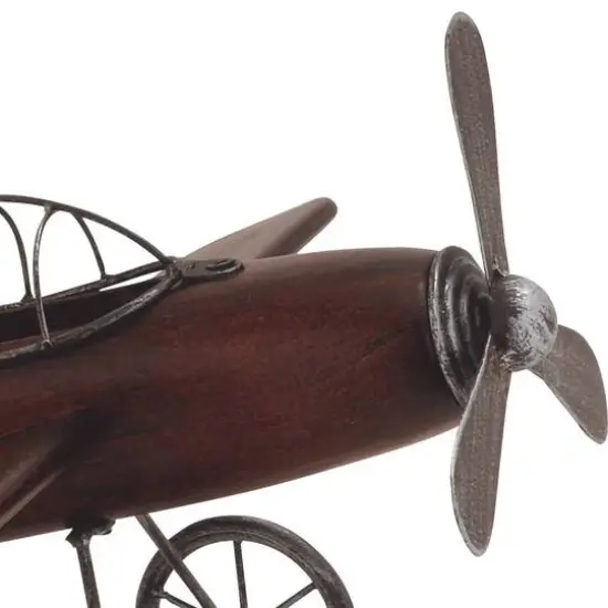 Brown Wood Vintage Sculpture, Airplane 9" x 16" x 14" {7}