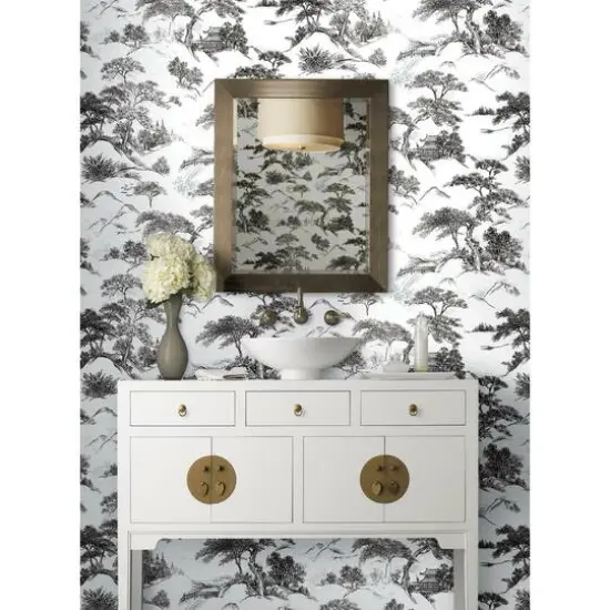 RoomMates Oriental Toile Peel & Stick Wallpaper Black and White {5}