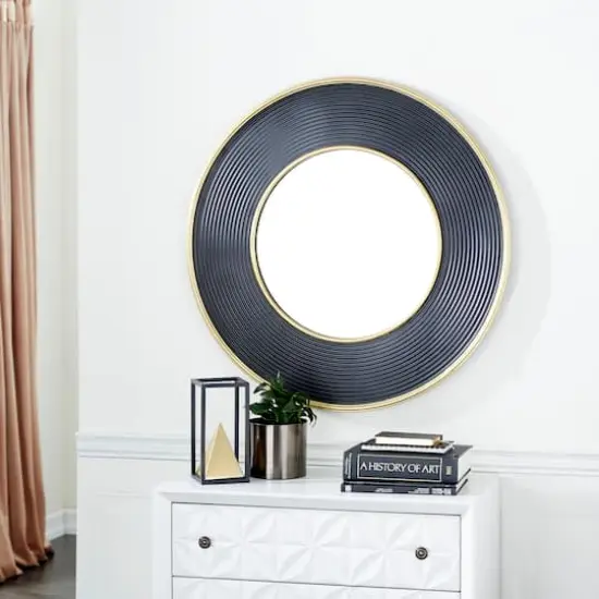 CosmoLiving by Cosmopolitan 35" Black Modern Metal Round Wall Mirror {8}