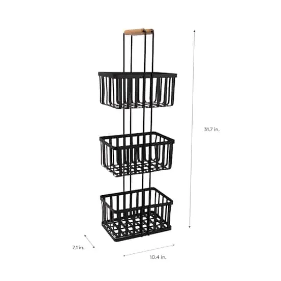 Simplify Black 3 Tier Metal Spa Tower with Bamboo Handles {5}