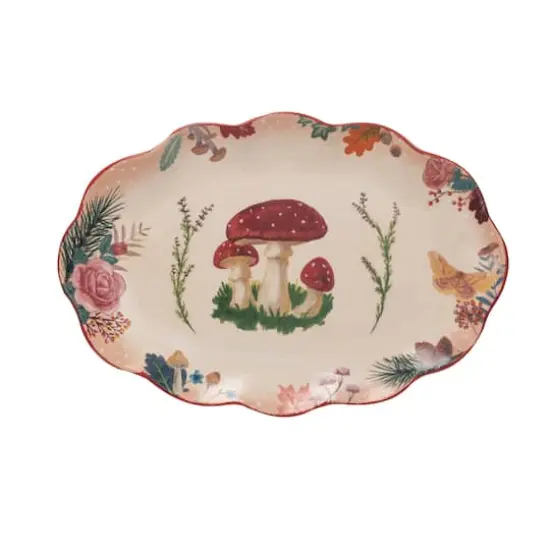 Hello Honey&reg; 14" Red Rimmed Woodland Flora Ceramic Platter {1}