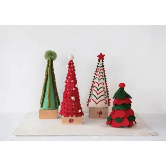 Hello Honey&reg; 13" Red & White Wool Felt Tree with Pom Poms {3}