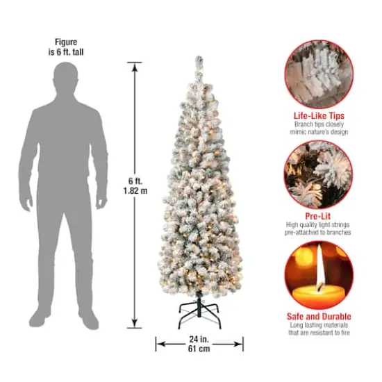 6ft. Pre-Lit Flocked Acacia Pencil Artificial Christmas Tree, Clear Lights {5}