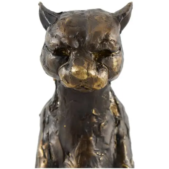 19" Bronze Polystone Distressed Textured Sitting Leopard Sculpture with Cutouts & Gold Accents {10}