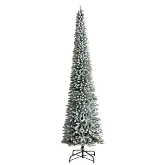 12ft. Pre-Lit Flocked Artificial Pencil Christmas Tree, Clear Lights {4}