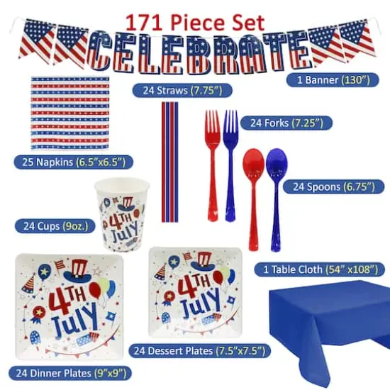 171 Piece Patriotic 4th of July Disposable Party Set {4}