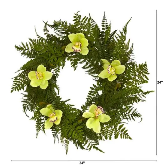 24" Mixed Fern & Cymbidium Orchid Wreath {3}
