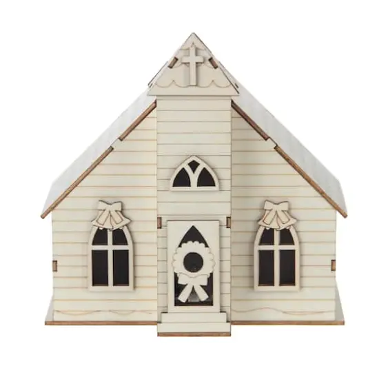 6.5" Unfinished Village Church DIY LED Wood D&eacute;cor by Make Market&reg; {1}