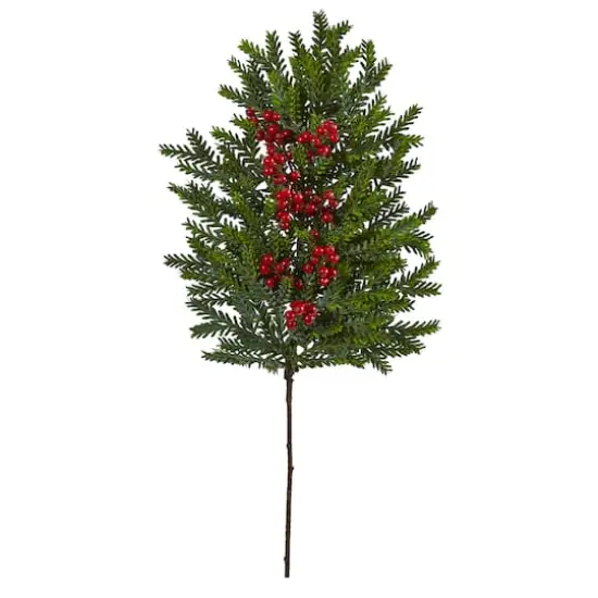 34" Pine & Berries Artificial Hanging Plant Set {1}
