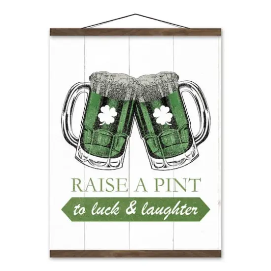 A Pint to Luck & Laughter Teak Hanging Canvas {1}