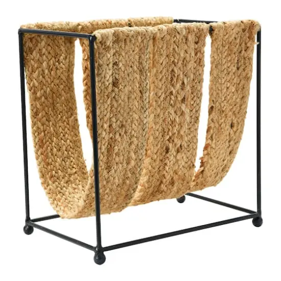 Hello Honey® Natural & Black Woven Jute & Metal Magazine Holder {14}