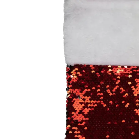 19" Red & Silver Sequin Christmas Stocking with White Faux Fur Cuff {5}