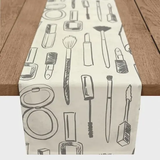 72" Makeup Icons Cotton Twill Table Runner Gray/White {1}