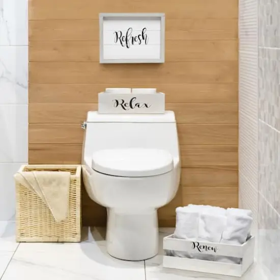 Elegant Designs Large Gray Wash Towel Holder, Frame & Toilet Paper Holder Set {5}