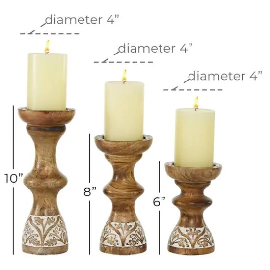 Brown Mango Wood Country Candle Holder Set {6}