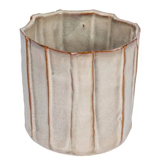 Hello Honey&reg; 5.5" Cream Round Stoneware Pleated Planter {1}