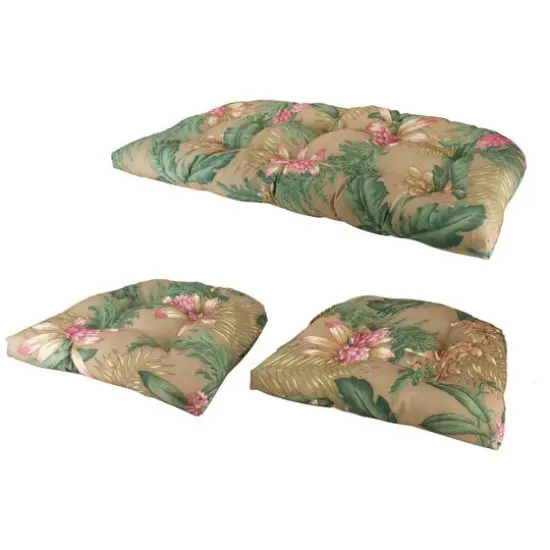 3 Piece Wicker Furniture Cushion Set Brown/Pink Floral {3}