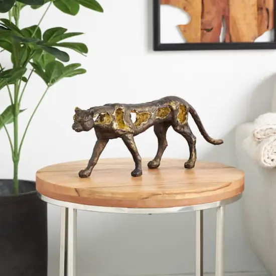 19" Bronze Leopard Distressed Textured Sculpture {3}